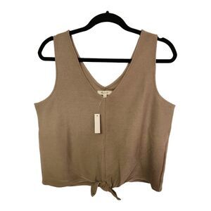 MADEWELL Texture & Thread Tie-Front Tank Top TAN Size L Ottoman Summer V-Neck